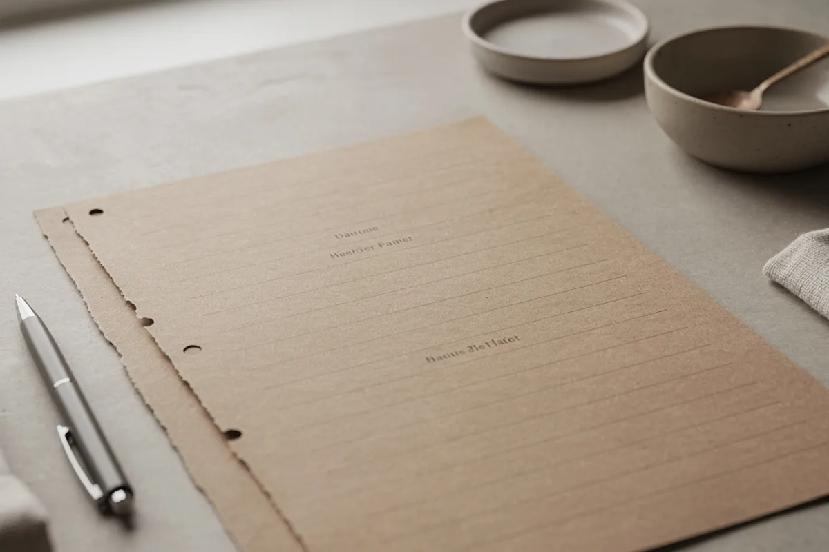 Stimmungsbild: Liste mit Namen auf hellem Papier neben Blüten – symbolisch für eine Hochzeits-Gästeliste.