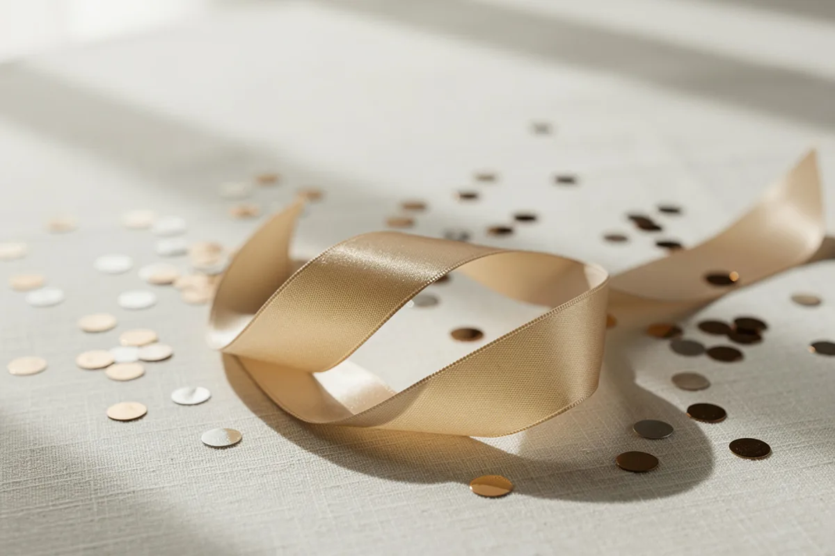 Warme Gold- und Champagner-Töne mit dezenten Jubiläums-Assoziationen, ohne erkennbare Personen – symbolisch für Meilensteine feiern.