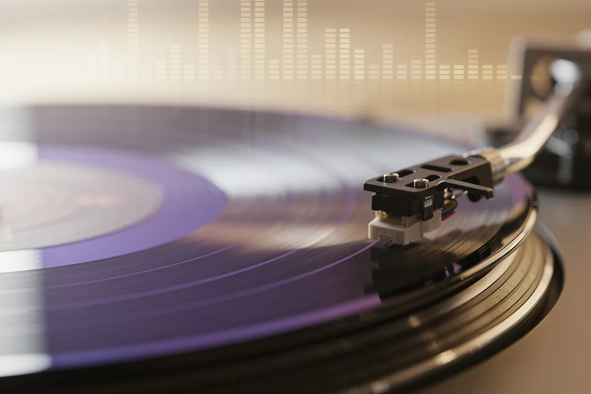 Rhythmische Musik- und Party-Assoziationen in Violett- und Indigo-Tönen, ohne erkennbare Personen – symbolisch für Songwünsche und Dancefloor.