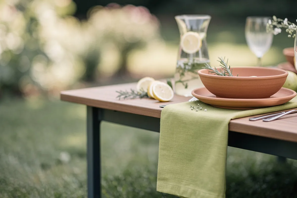 Sonnige Garten- und Terrassen-Assoziationen in warmem Gelb und Grün, ohne erkennbare Personen – symbolisch für Sommerfest.