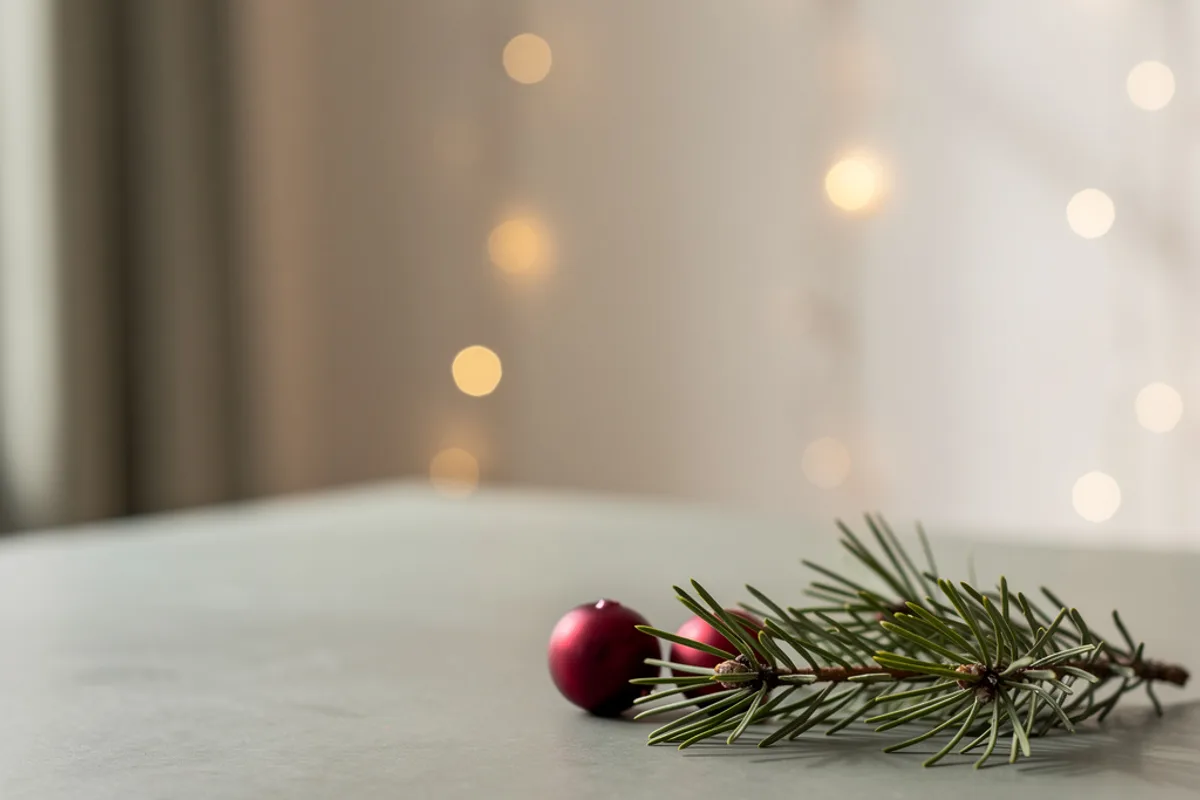 Warme Winter- und Festlichkeits-Töne in gedämpftem Rot und Gold, ohne erkennbare Personen – symbolisch für eine Weihnachtsfeier im Betrieb.